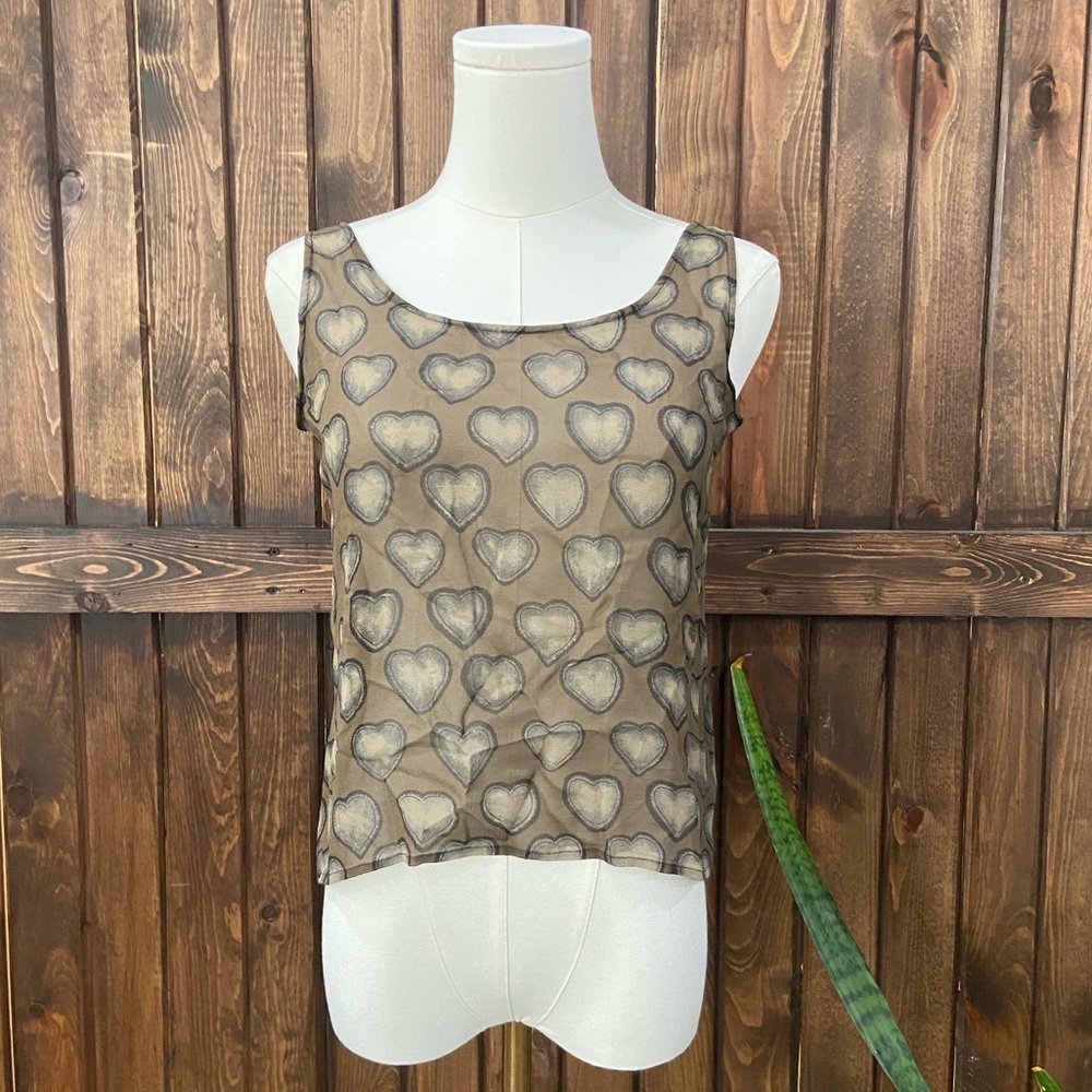 Vintage Dana Buchman Silk Tank | Petite 4 | Y2K Heart Print Sleeveless Top